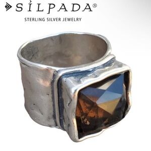 Silpada Smoky Quartz Hammered Wide Band Size 6